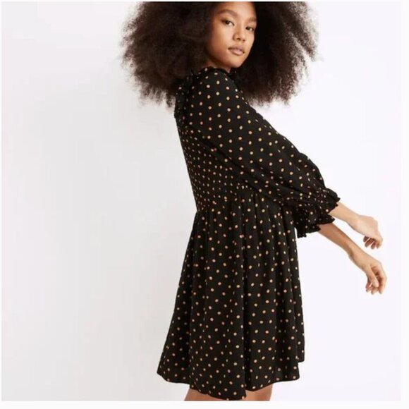 Madewell Lucie V-Neck Smocked Mini Dress in Oval Polka Dot - size 10 - Picture 2 of 15